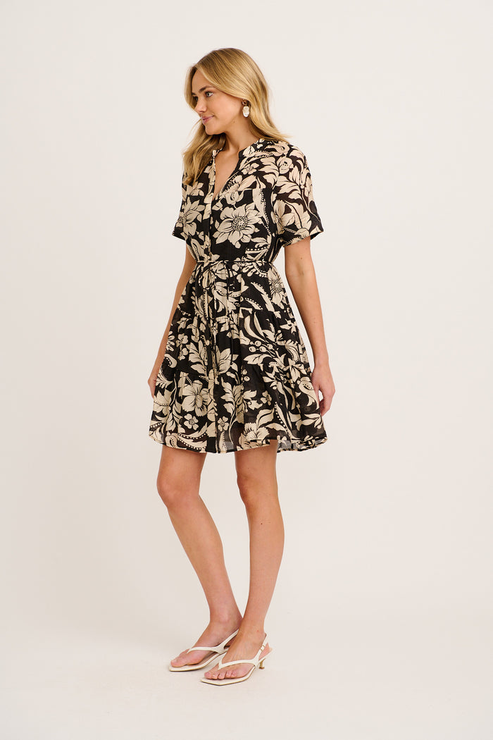 Rixie Dress in Black with Cream Floral side
