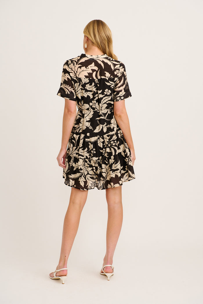 Rixie Dress in Black with Cream Floral back