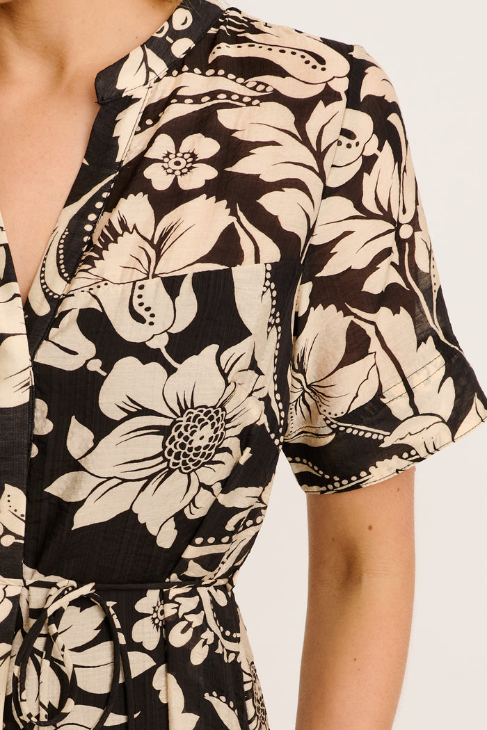 Rixie Dress in Black with Cream Floral detail