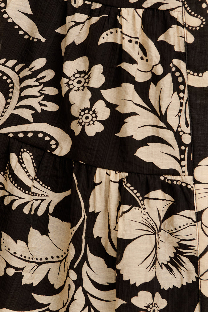 Rixie Dress in Black with Cream Floral fabric