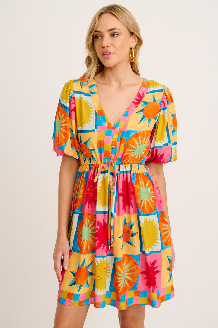 Elka Dress in Multi Tile Print front