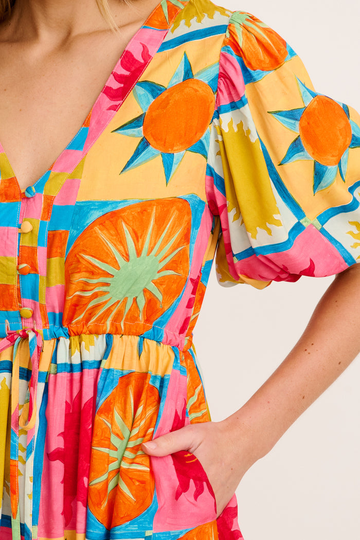 Elka Dress in Multi Tile Print detail