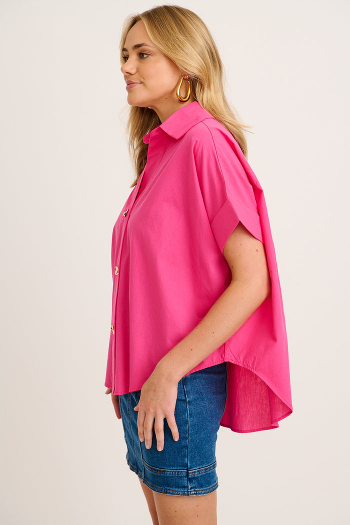 Refined Shirt in Hot Pink Cotton side