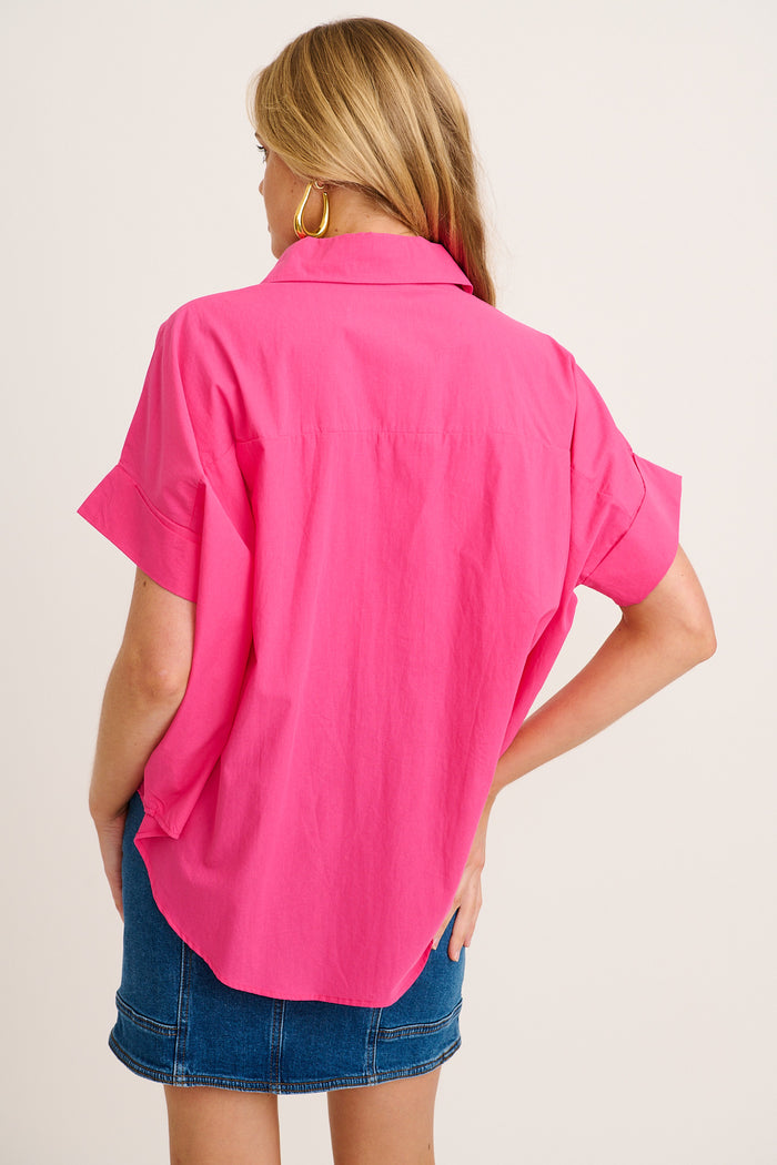 Refined Shirt in Hot Pink Cotton back