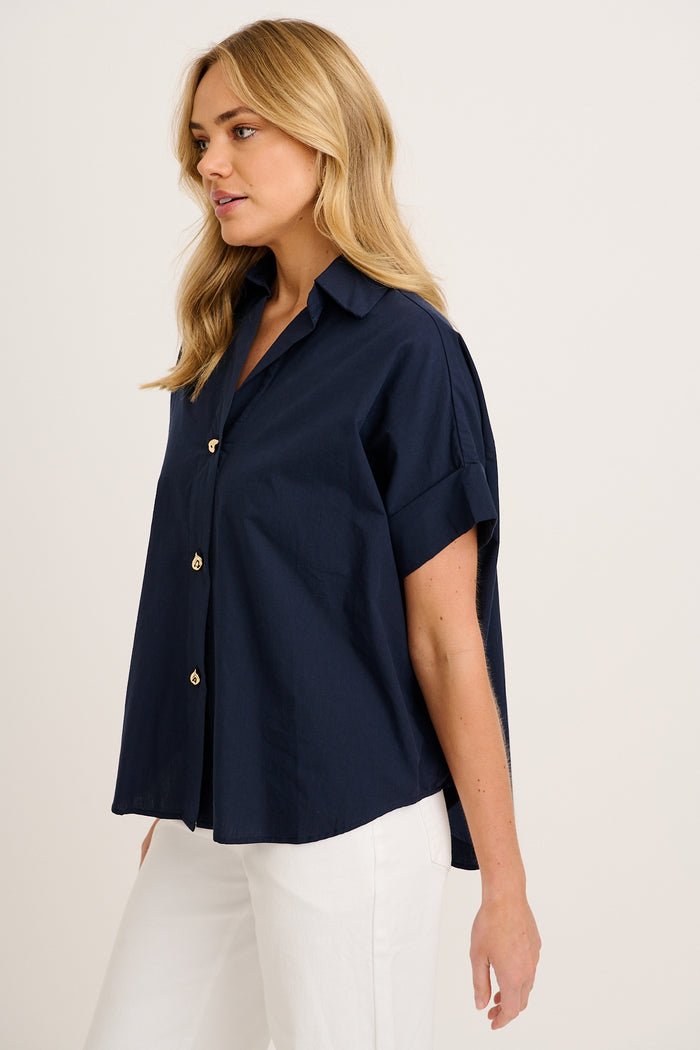 Refined Shirt in Navy Cotton side