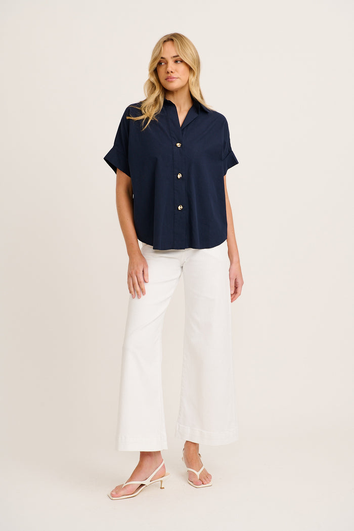 Refined Shirt in Navy Cotton full length