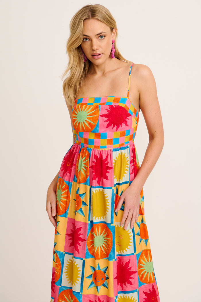 Jordonna Maxi Sundress in Multi Tile Print front