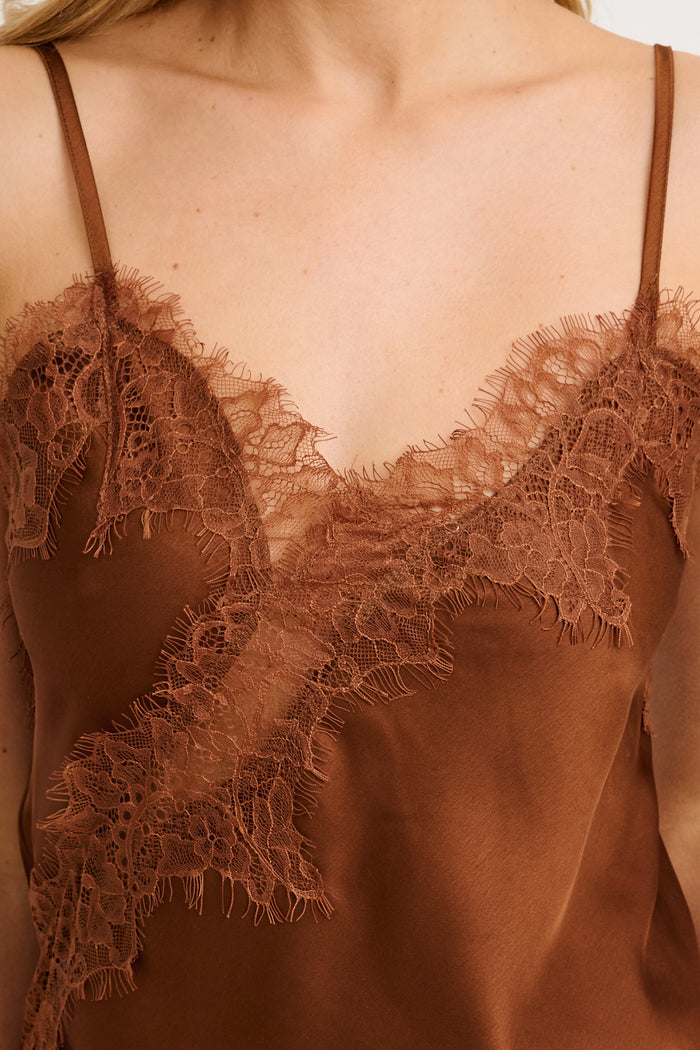 Reflections Cami Top in Chocolate Satin detail