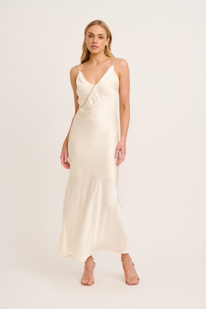 Alto Maxi Dress in Champagne Satin full length