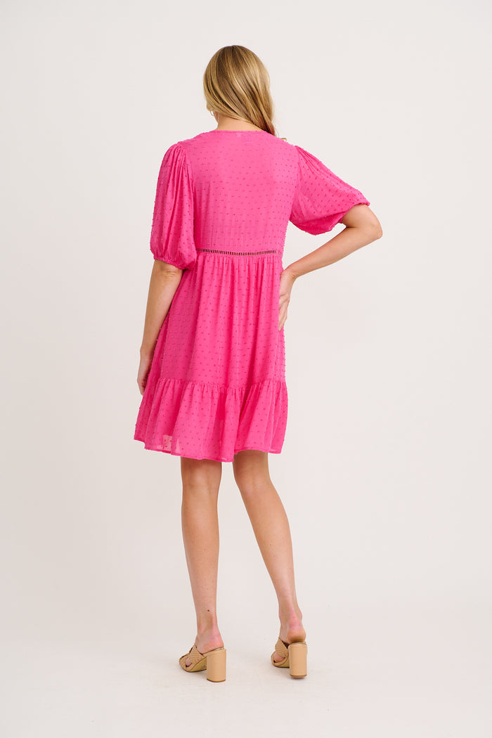 Tanica Smock Dress in Hot Pink Swiss Dot back