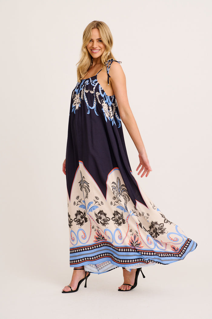 Summer Loving Maxi Sundress in Navy with Palm Tree Print side