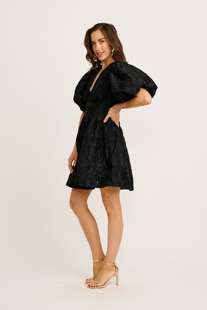Paris Dreamer Dress in Black Floral Organza Jacquard side
