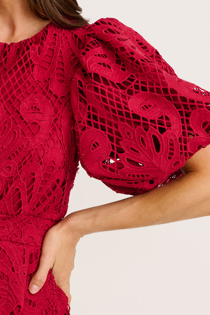 Ethereal Whisper Lace Maxi Dress in Wine detail