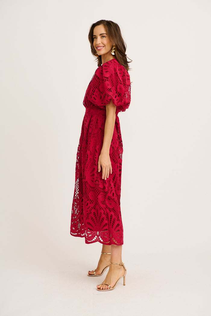 Ethereal Whisper Lace Maxi Dress in Wine side