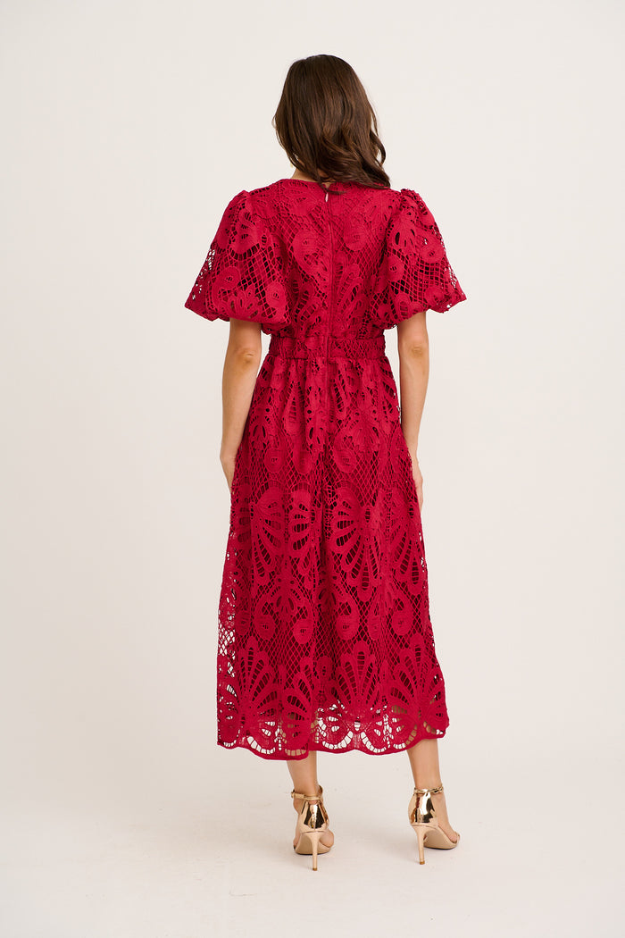 Ethereal Whisper Lace Maxi Dress in Wine back