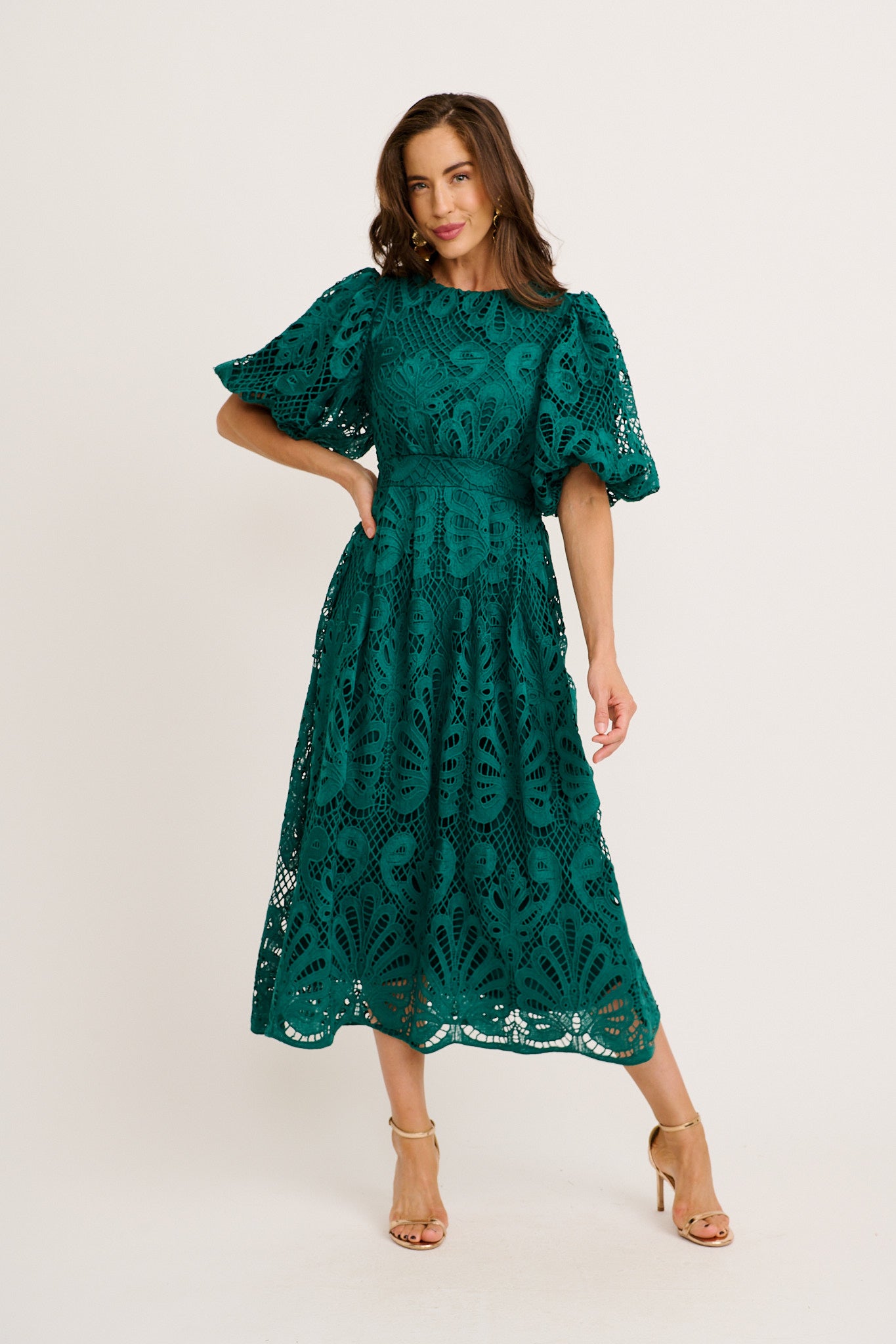 Ethereal Whisper Lace Maxi Dress in Emerald full length