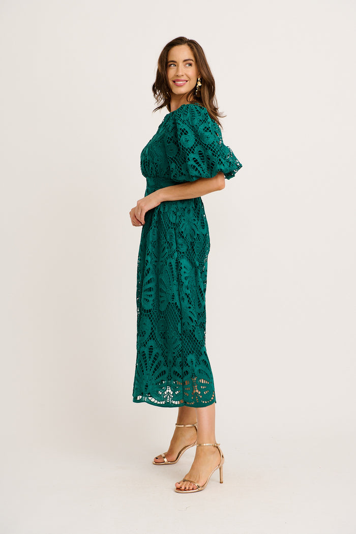 Ethereal Whisper Lace Maxi Dress in Emerald side