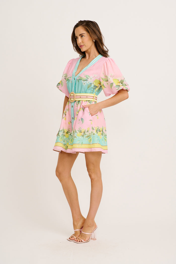 Limonelle Dress in Pink with Lemon Linen Blend side