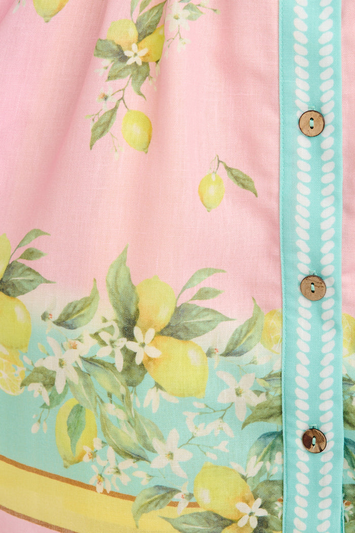 Limonelle Dress in Pink with Lemon Linen Blend fabric