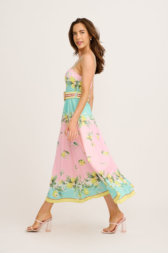 Lemon Whisper Long Sundress in Pink with Lemon Linen Blend side