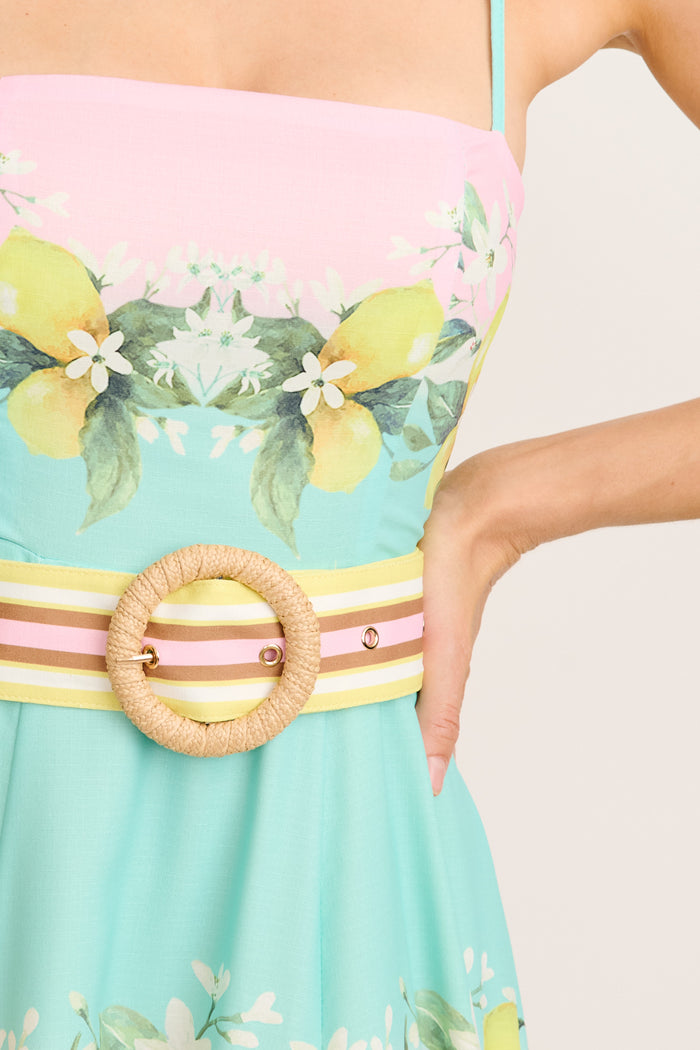 Lemon Whisper Long Sundress in Pink with Lemon Linen Blend detail