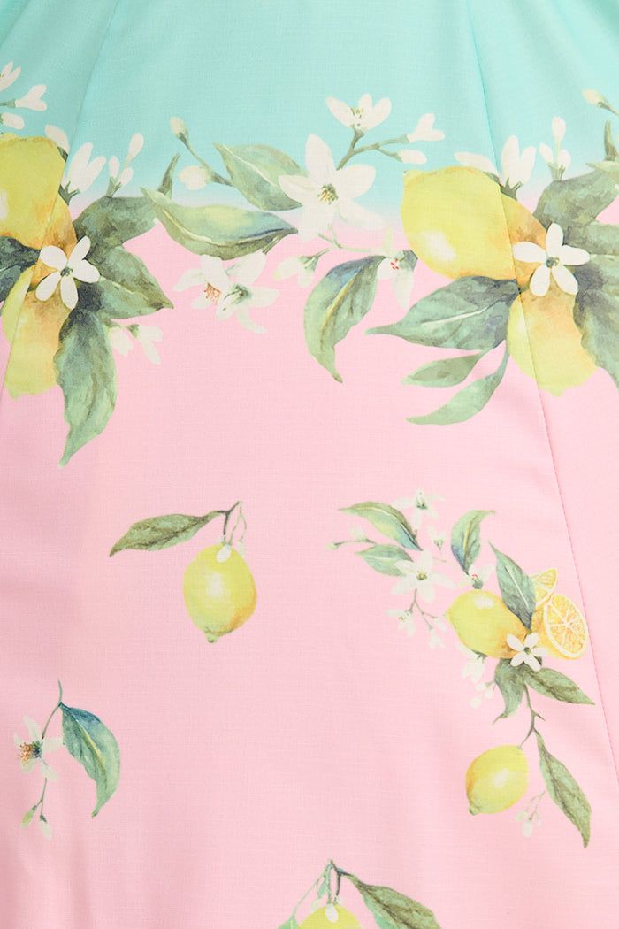 Lemon Whisper Long Sundress in Pink with Lemon Linen Blend fabric
