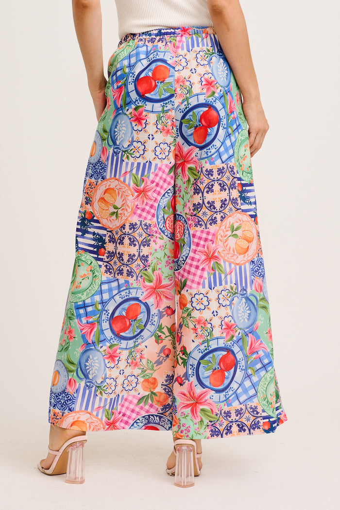 Romeo Pant in Multi Fruit Patchwork Linen Blend back