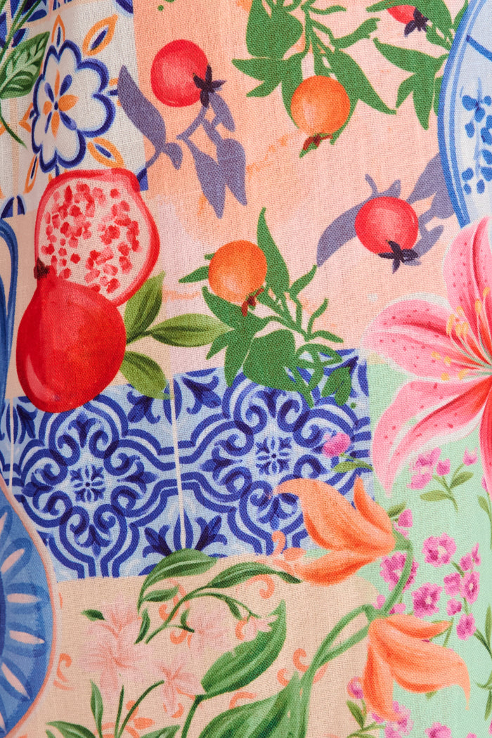 Romeo Pant in Multi Fruit Patchwork Linen Blend fabric