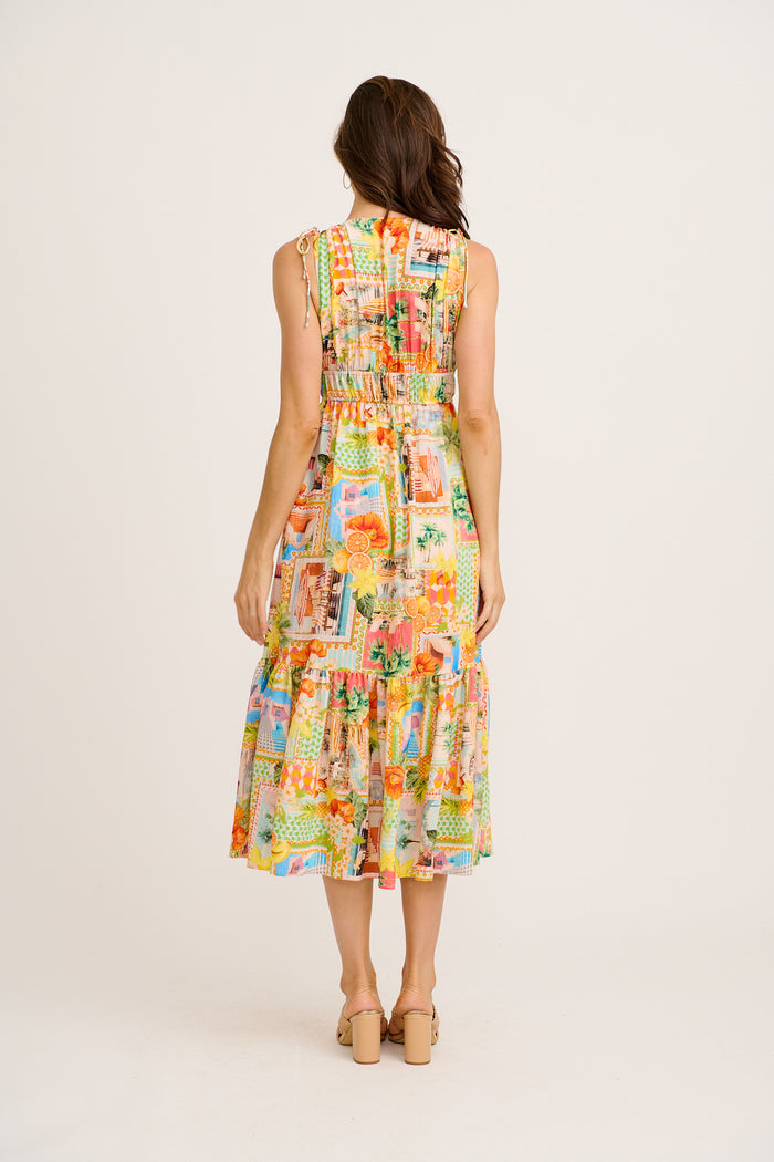 Sipping Sunshine Midi Dress in Multi Postcard Print back