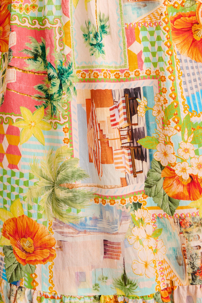 Sipping Sunshine Midi Dress in Multi Postcard Print fabric