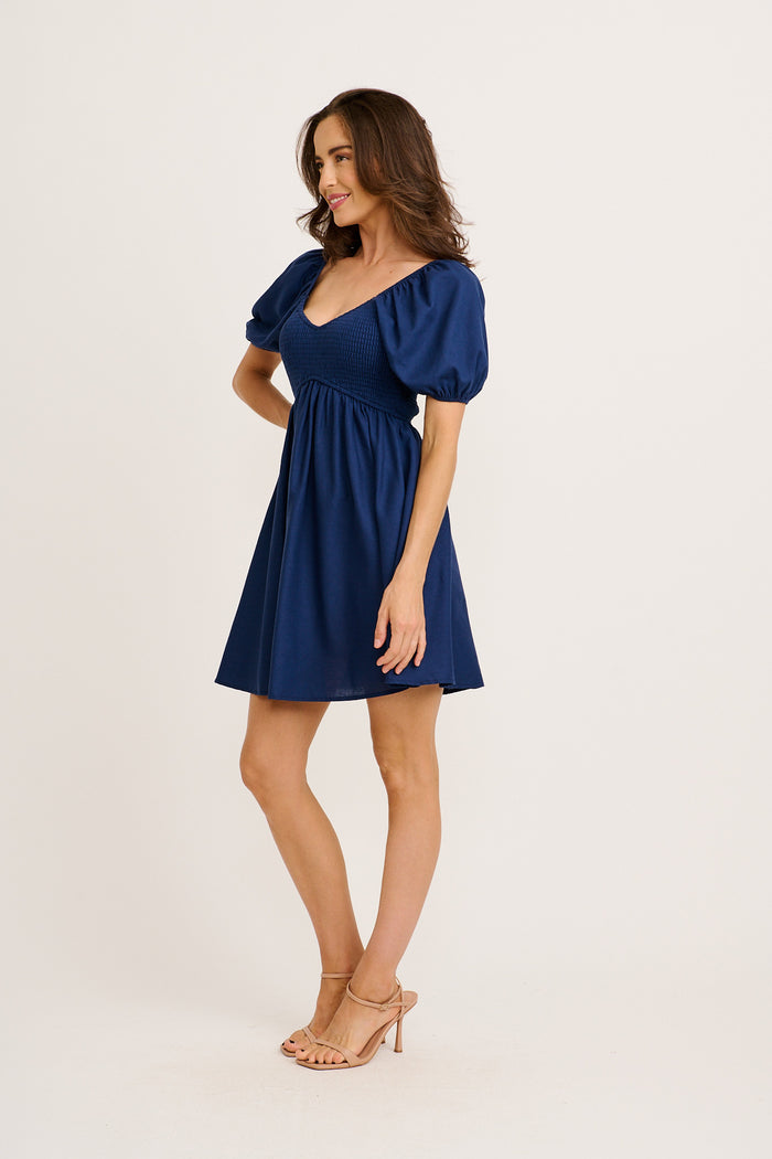 Pure Aure Dress in Navy Linen Blend side