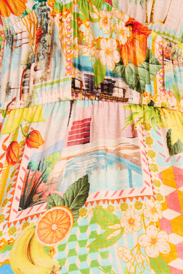Island Sway Top in Multi Postcard Print fabric
