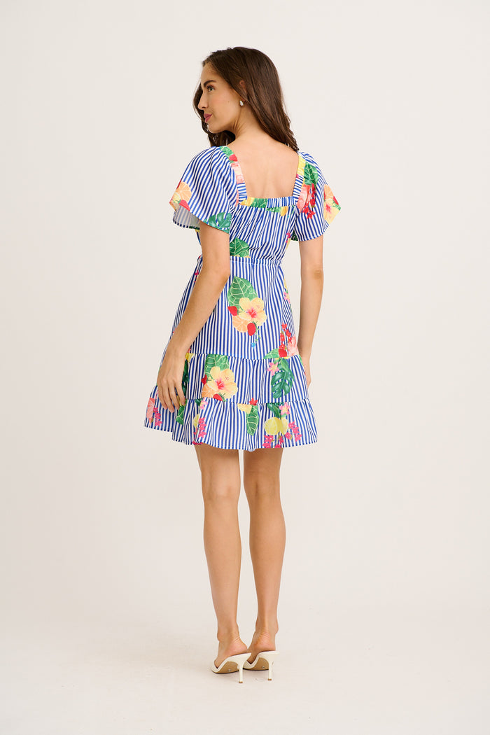 Cabella Dress in Blue Stripe Print back