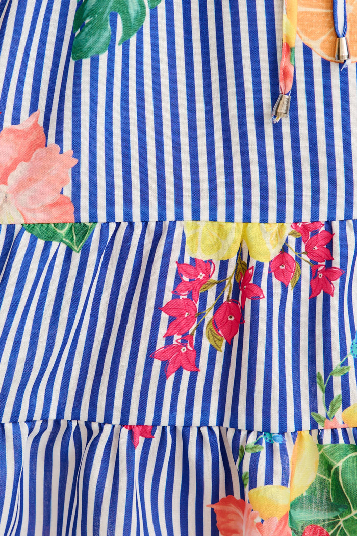 Cabella Dress in Blue Stripe Print fabric