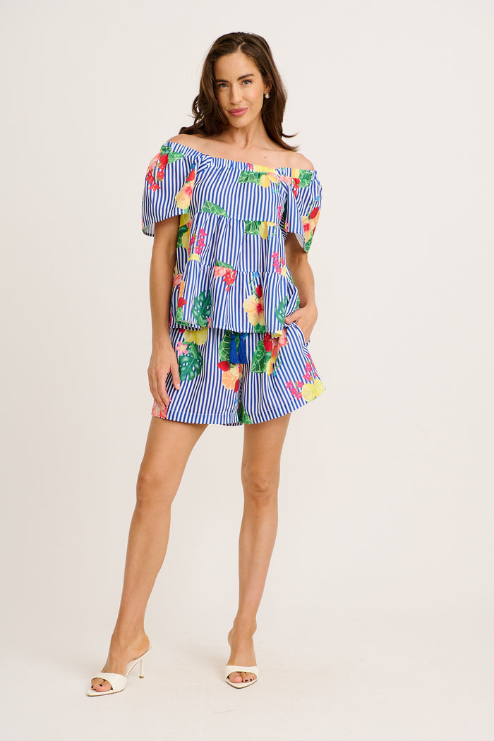 Rosela Short in Blue Stripe Print full length set