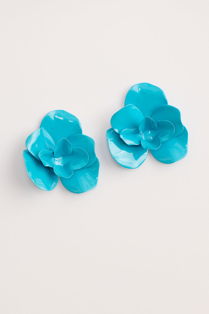 Ivy Floral Stud Earrings in Blue Resin flatlay