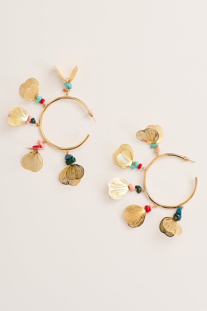 Aurora Beaded Hoop Earrings in Multi Gold flatlay