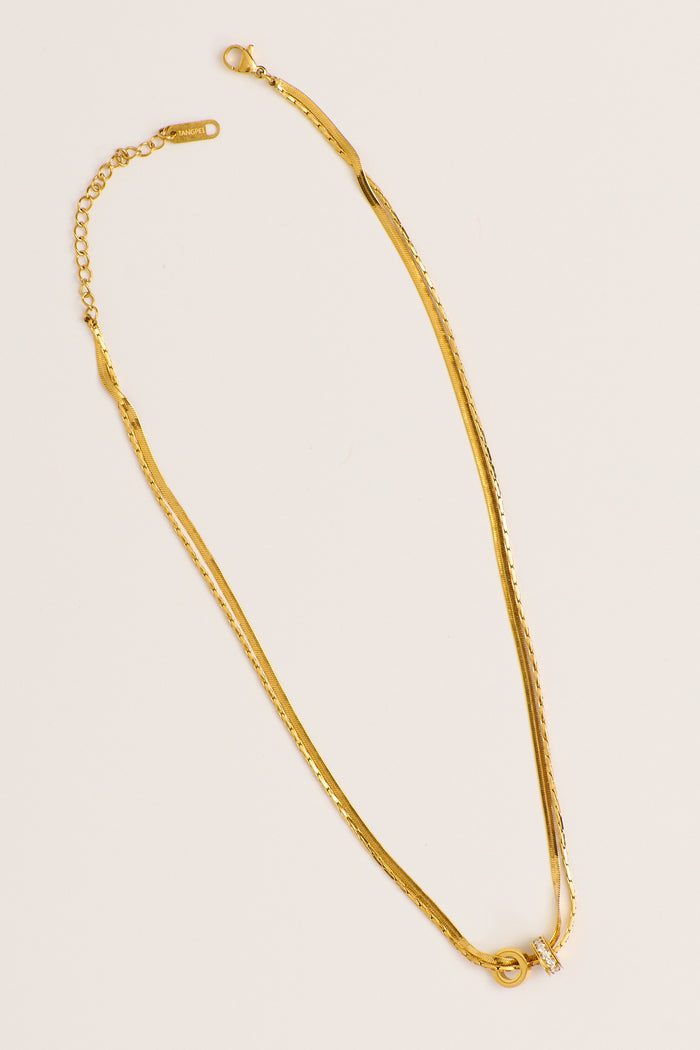 Maya Double Chain Pendant Necklace in Gold with Diamante flatlay
