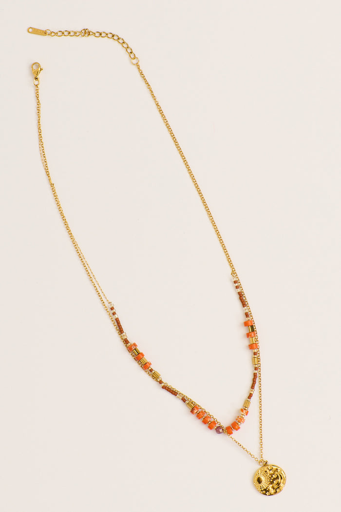 Tati 18K Layered Necklace in Gold with Multi Resin flatlay