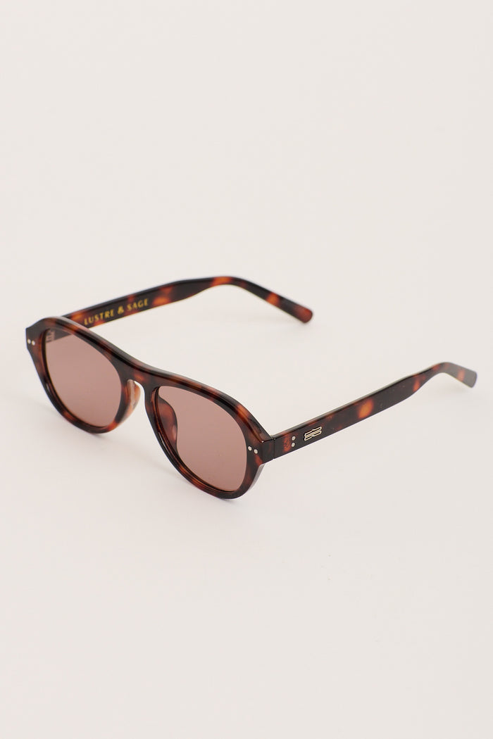 Blanc Round Frame Sunglasses in Dark Tort flatlay