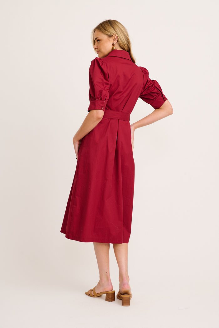 Mila Midi Dress in Wine Cotton back