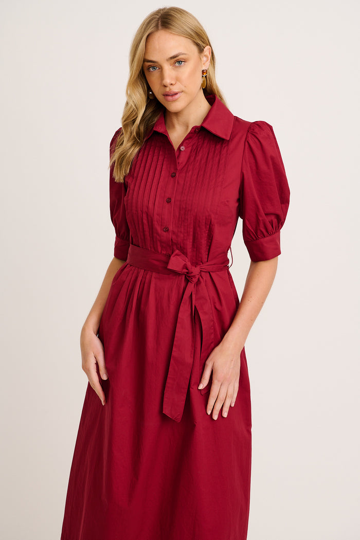 Mila Midi Dress in Wine Cotton front