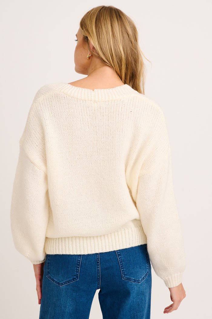 Blooming Delights Knit Cardigan in Cream with Floral back