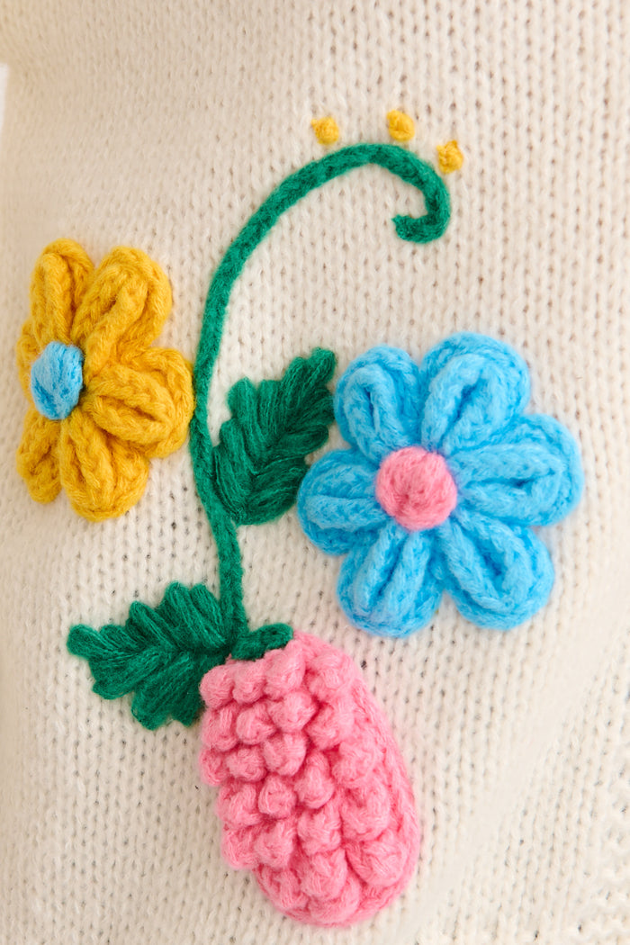 Blooming Delights Knit Cardigan in Cream with Floral detail