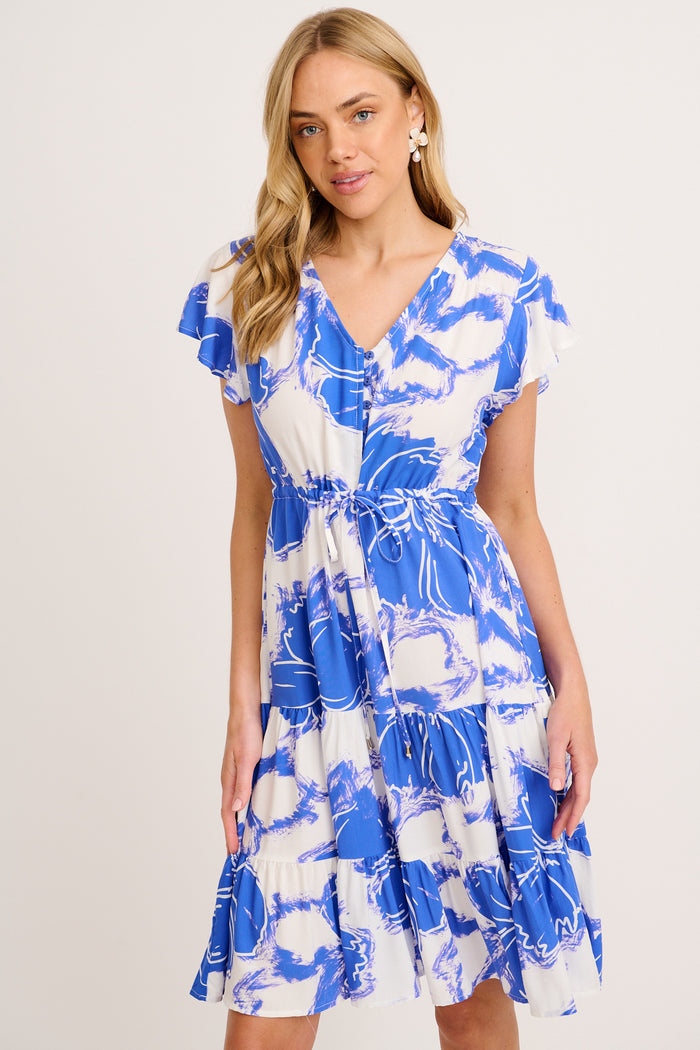 Covia Dress in Blue and White Floral front