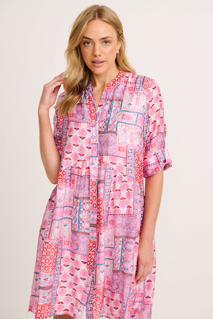 Cool Love Dress in Pink Tile Print front