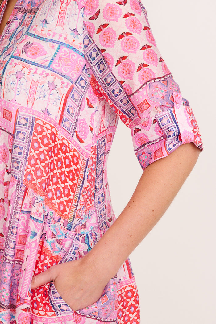 Cool Love Dress in Pink Tile Print detail