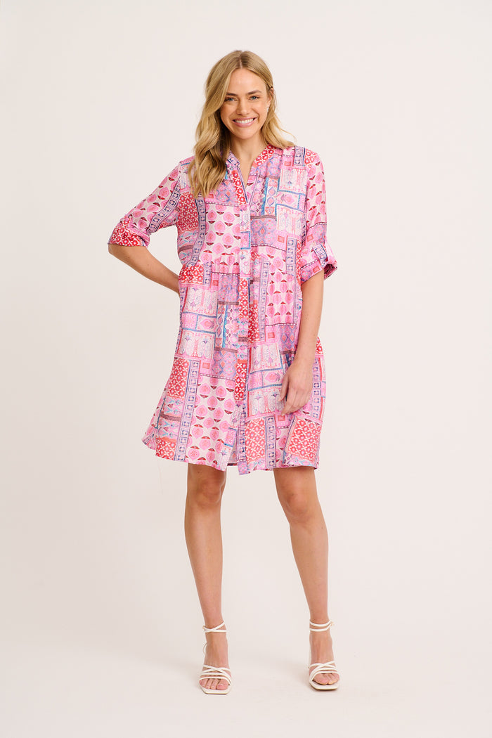 Cool Love Dress in Pink Tile Print full length
