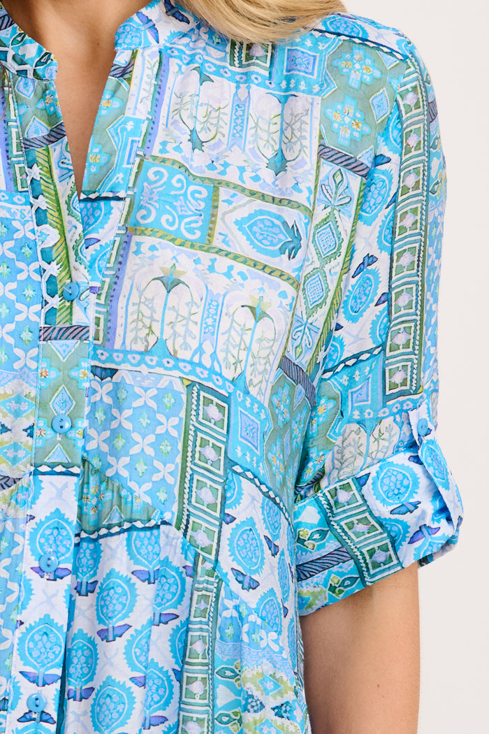 Cool Love Dress in Blue Tile Print detail