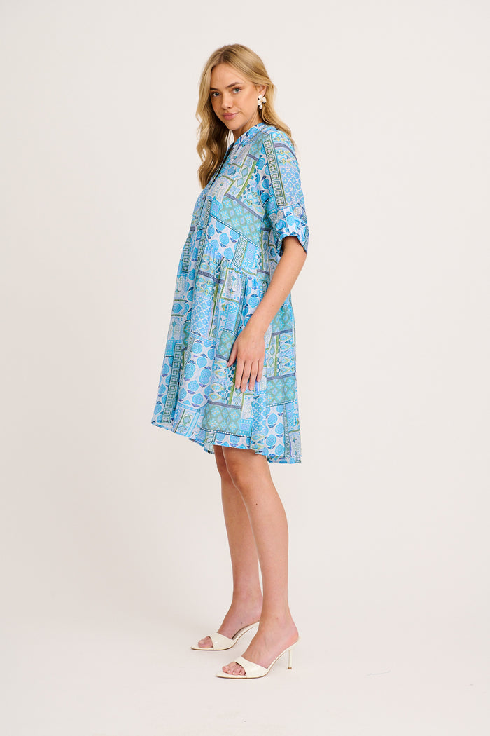 Cool Love Dress in Blue Tile Print side